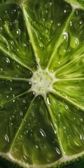 Wall Mural - A close up of a lime with droplets of water on it. The lime is green and has a star shape