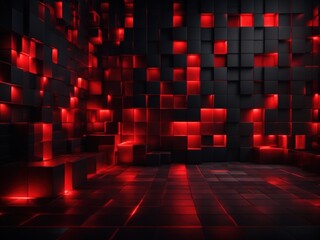 Poster - geometric black red 3d texture wall with squares