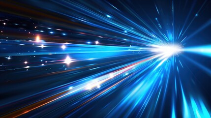 Poster - Vibrant Blue Light Speed Background with Radiant Burst