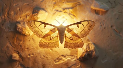 Sticker - Moth Silhouette Against Golden Light Realistic Image