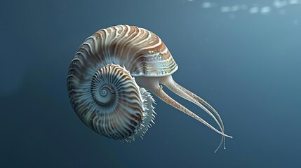 Poster - 3D Illustration of a Nautilus Shell in the Ocean