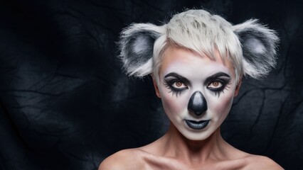 Wall Mural - A woman with a painted face and white makeup on her nose, AI