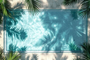 Poster - An elegant swimming pool is viewed from above, with shadows from surrounding palm trees playing on its surface, evoking a sense of peaceful retreat amid natural beauty.