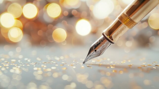 Signing a signature with a fountain pen, close-up of a fountain pen writing on paper. concept is about taking notes for work.