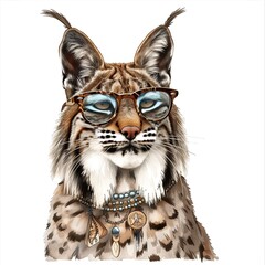 Bobcat Modern Boho animal fashion cartoon isolated whitebackground 16:9