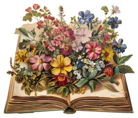 Wall Mural - PNG Vintage book blooming flowers illustration