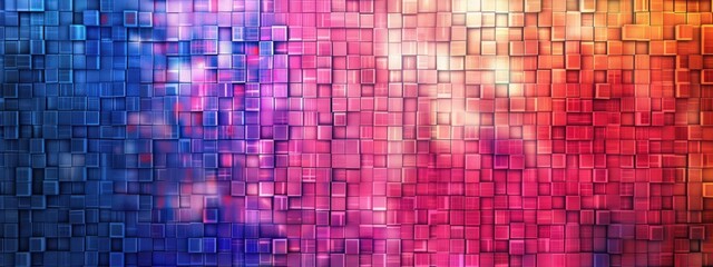 Poster - A colorful wall with pink, blue and orange squares