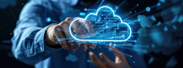 Poster - A person is holding a cloud in their hand, possibly representing the idea of data storage or cloud computing