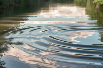 Canvas Print - A river with ripples in the water and a bird flying over it, AI