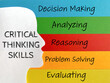 © Frederica Aban - Critical thinking skills - reasoning, problem solving, evaluating, decision making, analyzing on colorful background. Stock photo.