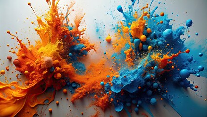 Abstract splattered paint in blue and orange hues , art, painting, vibrant, colorful, abstract, modern, background, texture