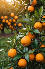 Canvas Print - orchard with ripe orange background design with copy space