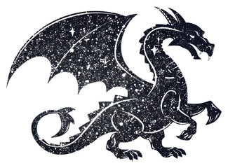 Sticker - PNG  Starry dragon silhouette fantasy illustration