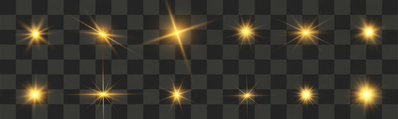 Poster - Set of bright stars.Spark of light.The star flashes brightly.Set of glowing effects.
