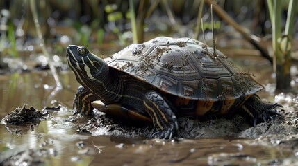 Sticker - Photo of a Turtle on the Edge of a Pond