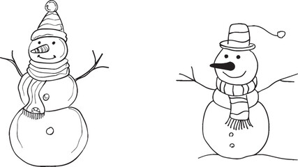 Aufkleber - Continual one-line drawing of a cute snowman wearing a hat and scarf in a doodle style. Liner Modern Illustration.