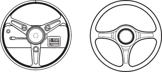 Poster - Car steering wheel symbols with continuous line drawing. Car steering wheel icons with one line. Modern illustration.