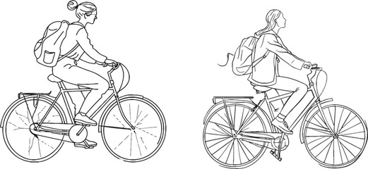 young woman riding a bicycle in a continuous one-line drawing