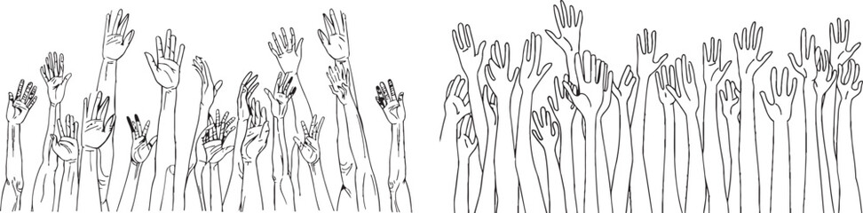 Poster - Modern illustration with hands up on white isolated background.