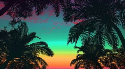 Wall Mural - Tropical Sunset Silhouette - Exotic Palm Trees Against Vibrant Sky