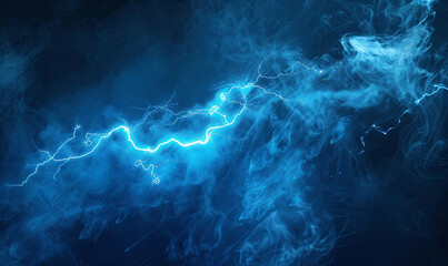 Wall Mural - A blue sky with a blue ocean and a blue smoke and lightning