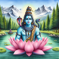 Wall Mural - God shiv watercolor illustration