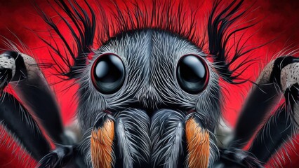 Sticker - A close up of a spider with big eyes and long legs, AI