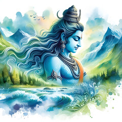 Wall Mural - God shiv watercolor illustration