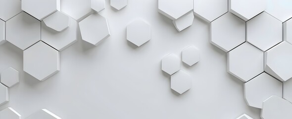 Wall Mural - White background with white hexagons on the left and right sides, creating an abstract geometric pattern. The background is empty for text or design elements