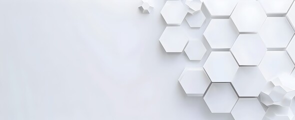 Poster - White background with white hexagons on the left and right sides, creating an abstract geometric pattern. The background is empty for text or design elements