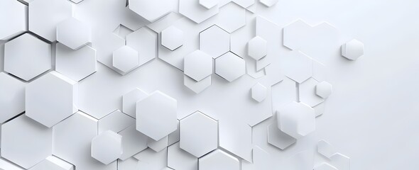 Poster - White background with white hexagons on the left and right sides, creating an abstract geometric pattern. The background is empty for text or design elements