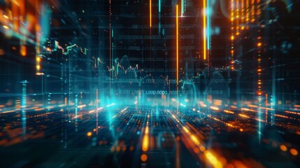 Poster - An investment graph chart financial analyze symbol seen on a 3D futuristic business monitor screen. A digital crypto currency money management idea seen on a trading graph chart financial analyze