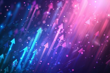 Poster - 3d rendering of digital arrows pointing upwards across a futuristic landscape.