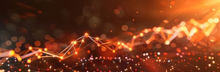 Poster - Digital landscape with dots and lines connected on a brown background. 3D rendering
