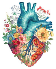 Sticker - PNG Floral heart art illustration