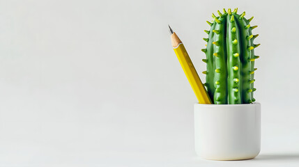 Cactus shaped pen for kids on white background with space for copy