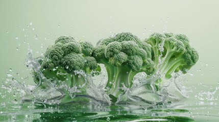 Poster - Fresh Broccoli Splashing in Water