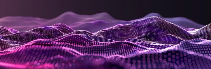 Poster - digital landscape with purple and black tones, featuring interconnected lines and nodes.