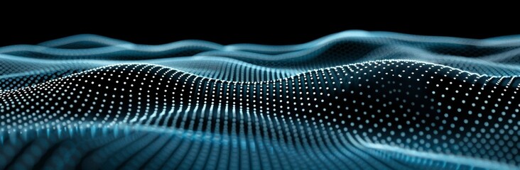 Poster - 3D rendering of a wave-like pattern with dots on a dark blue background.