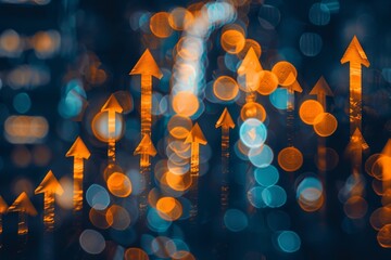 Poster - The image features abstract arrows pointing upward on a futuristic, digital background.