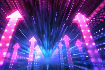 Poster - a network of dots and lines is connected by digital arrows pointing upwards. this is a 3d rendering 