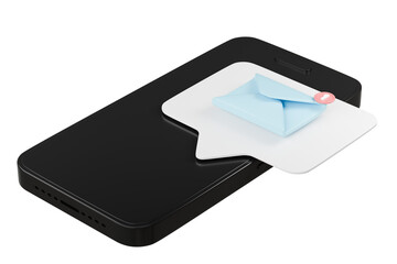 Fototapete - 3d Smartphone or mobile phone with email unread notification. New message on the smartphone screen icon isolated on purple background. Mail service, Online email newsletter concept. 3d render.