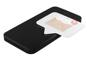 Fototapete - 3d Smartphone or mobile phone with email unread notification. New message on the smartphone screen icon isolated on purple background. Mail service, Online email newsletter concept. 3d render.