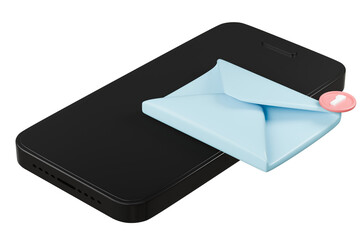 Fototapete - 3d Smartphone or mobile phone with email unread notification. New message on the smartphone screen icon isolated on purple background. Mail service, Online email newsletter concept. 3d render.