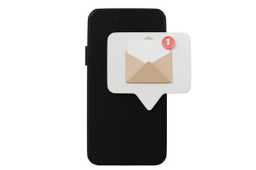 Fototapete - 3d Smartphone or mobile phone with email unread notification. New message on the smartphone screen icon isolated on purple background. Mail service, Online email newsletter concept. 3d render.