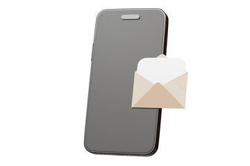 Fototapete - 3d Smartphone or mobile phone with email unread notification. New message on the smartphone screen icon isolated on purple background. Mail service, Online email newsletter concept. 3d render.