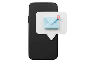 Fototapete - 3d Smartphone or mobile phone with email unread notification. New message on the smartphone screen icon isolated on purple background. Mail service, Online email newsletter concept. 3d render.