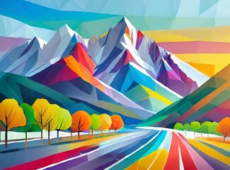 Poster - Landscape With Rainbow Illustration