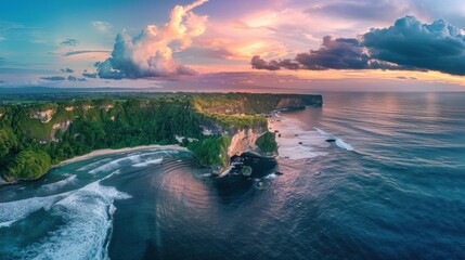 Wall Mural - Aerial View of a Cliffside Beach at Sunset