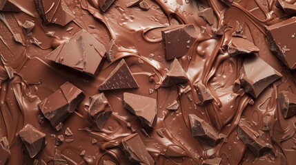 Poster - Broken pieces of milk chocolate on a smooth surface. Creamy and indulgent food background for dessert textures.